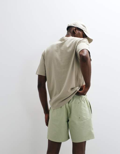 Mango - Klassieke gestreepte seersucker short in groen, 3 van 5