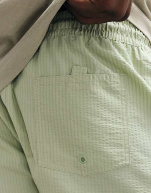 Mango - Klassieke gestreepte seersucker short in groen, 4 van 5
