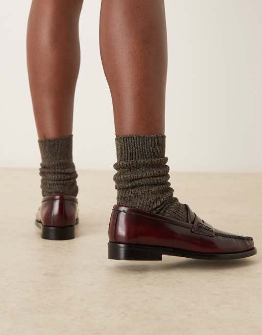 Mango - Klassieke loafers van 100% leer met vintage look in kersenrood, 3 van 4