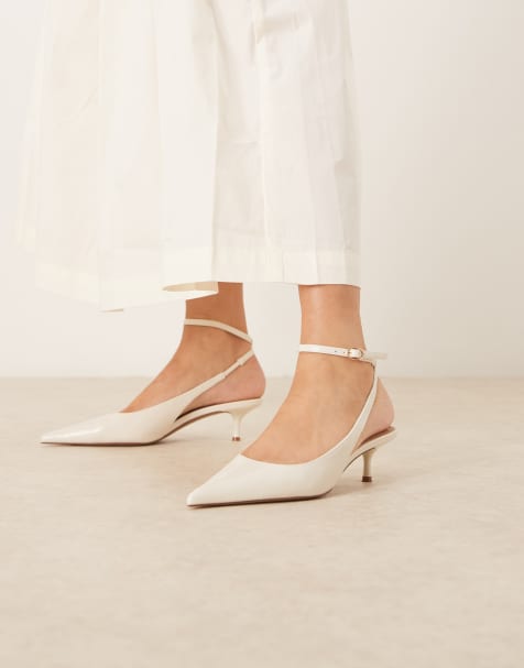 Mango - Klassieke schoenen met kitten hakken en enkelbandje in ivoorwit - view 1