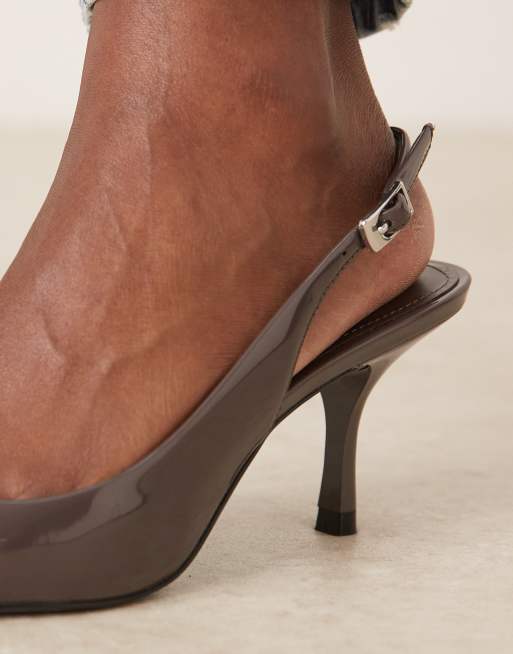 Mango – Klassische Schuhe in Pilzbraun mit Fersenriemen und Pfennigabsatz, 3 von 4