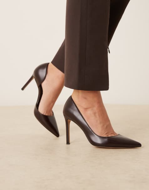 Mango – Klassische, spitze Schuhe in Schokobraun mit Absatz - view 1