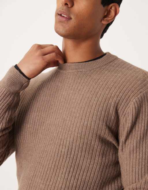 Mango – Klassischer, gerippter Relaxed Fit Pullover in Milchkaffee-Braun, 5 von 5