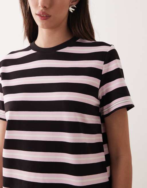 Mango – Klassisches, gestreiftes T-Shirt in Rosa und Braun, 3 von 4