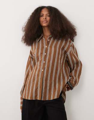Mango - Klassisches Oversize-Hemd in Braun gestreift-Brown