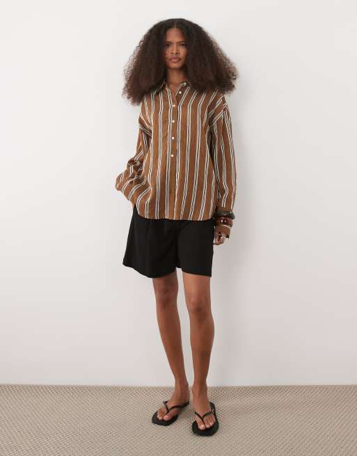 Mango – Klassisches Oversize-Hemd in Braun gestreift, 2 von 4