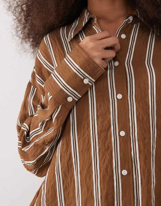 Mango – Klassisches Oversize-Hemd in Braun gestreift, 3 von 4