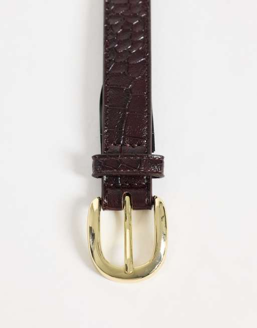 Mango klassisk bælte i imiteret krokodilleskind i bordeaux, 3 af 3