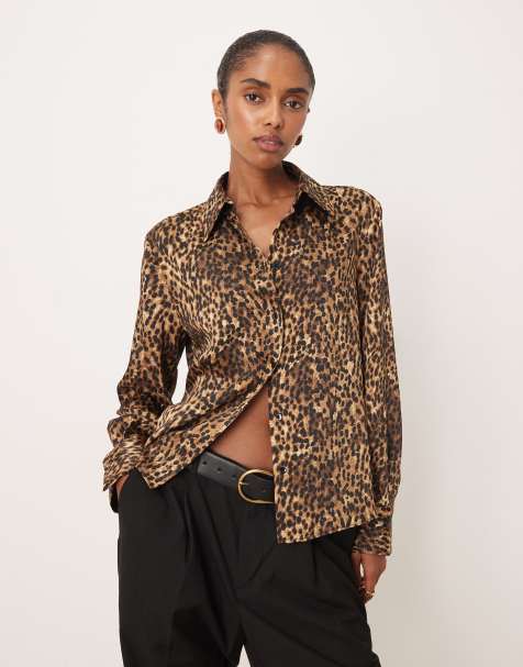 Mango - Klassisk skjorte med mørkebrunt leopardprint - view 1