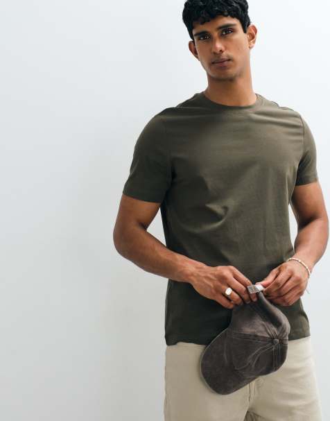 Mango – Klasyczny T-shirt o dopasowanym kroju w kolorze khaki - view 1