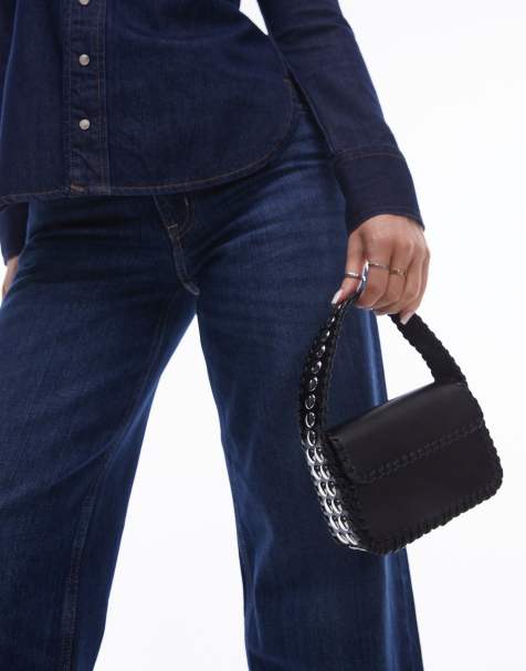 Mango – Kleine Handtasche in Schwarz mit Nietenverzierung am Henkel - view 1