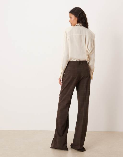 Mango Klimt 3 piece set high waist pleat front pants in brown check, 4 of 5