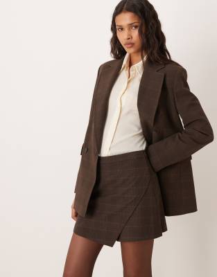 Mango - Klimt - Asymmetrischer Minirock in Braun kariert, Kombiteil eines 3-teiligen Sets-Brown