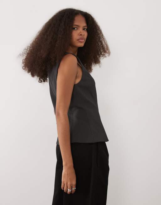 Mango – Klume – Grått, texturerat linne med fyrkantig ringning, 4 av 4