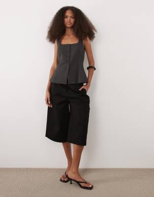 Mango Peplum Buttoned Vest In Grey