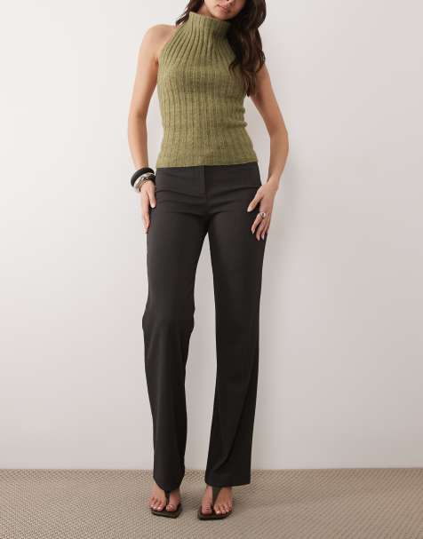 Mango Klume textured straight leg trouser in grey