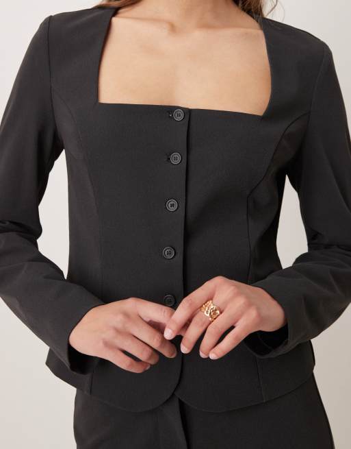 Mango – Klumi – Elegante Jacke in Anthrazit mit eckigem Ausschnitt, Kombiteil, 4 von 4