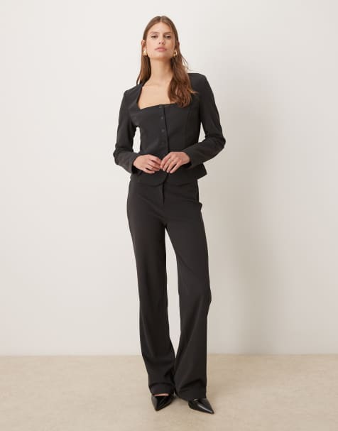 Mango Klumi tailored square neck jacket & trouser co-ord in charcoal - view 1