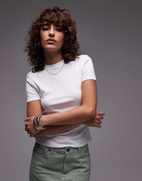 Mango – Knapp geschnittenes, geripptes T-Shirt in Weiß - view 1