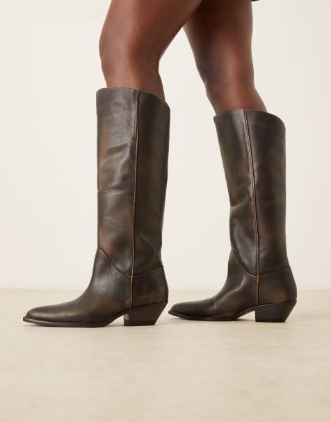 Mango knee high cowboy boots in brown - view 1