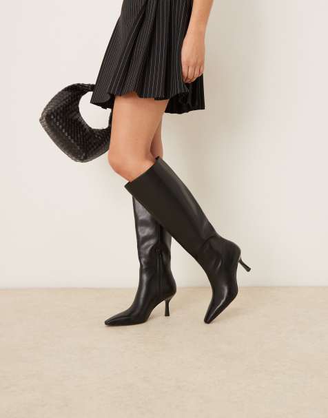 Mango knee high stiletto boot in black - view 1