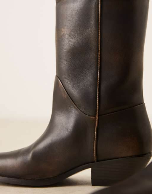 Mango knee high western boot in brown, 4 of 4