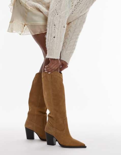 Mango knee length suede boots in brown - view 1