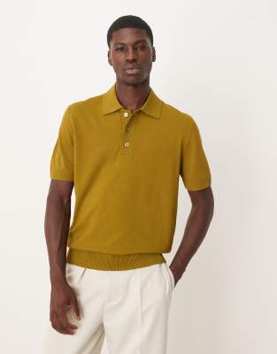 Mango Knit Button Detail Polo Top In Green