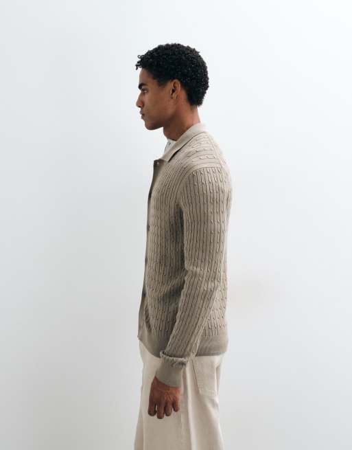 Mango knit button up cardigan in beige, 5 of 5