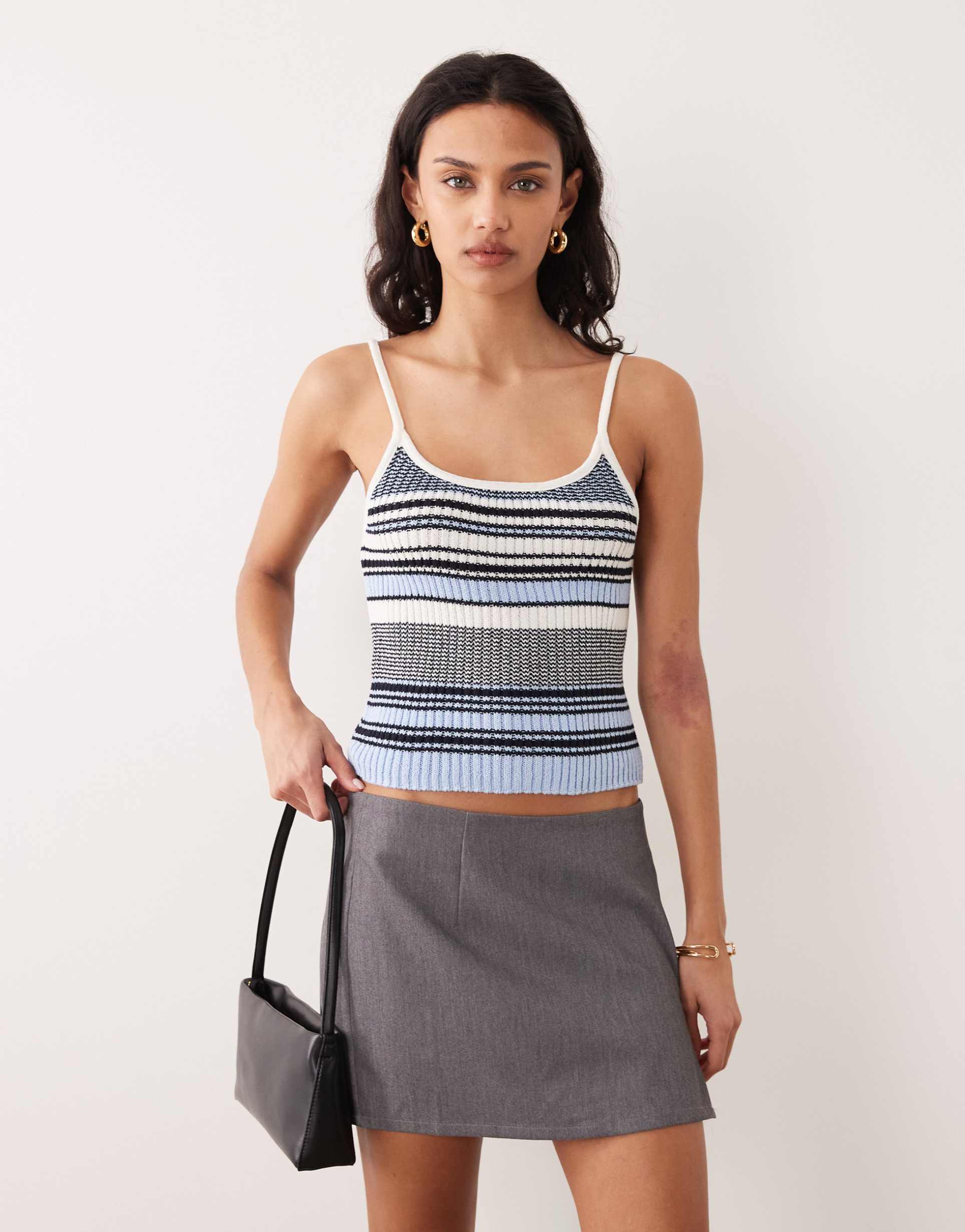 mango knit cami top in blue stripe