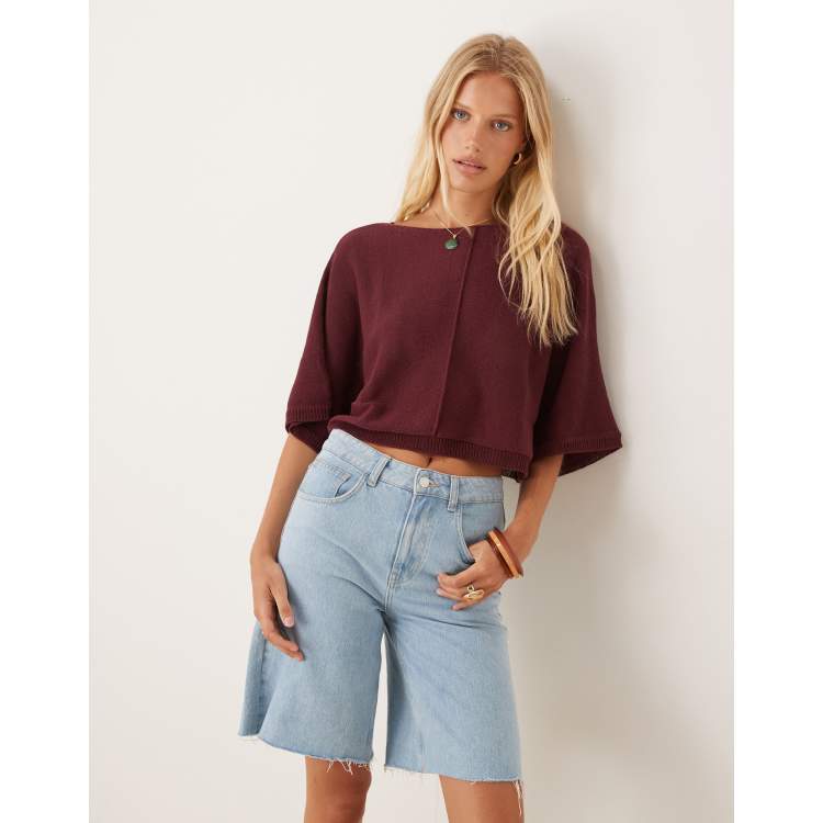 Mango knit crop top in dark red | ASOS