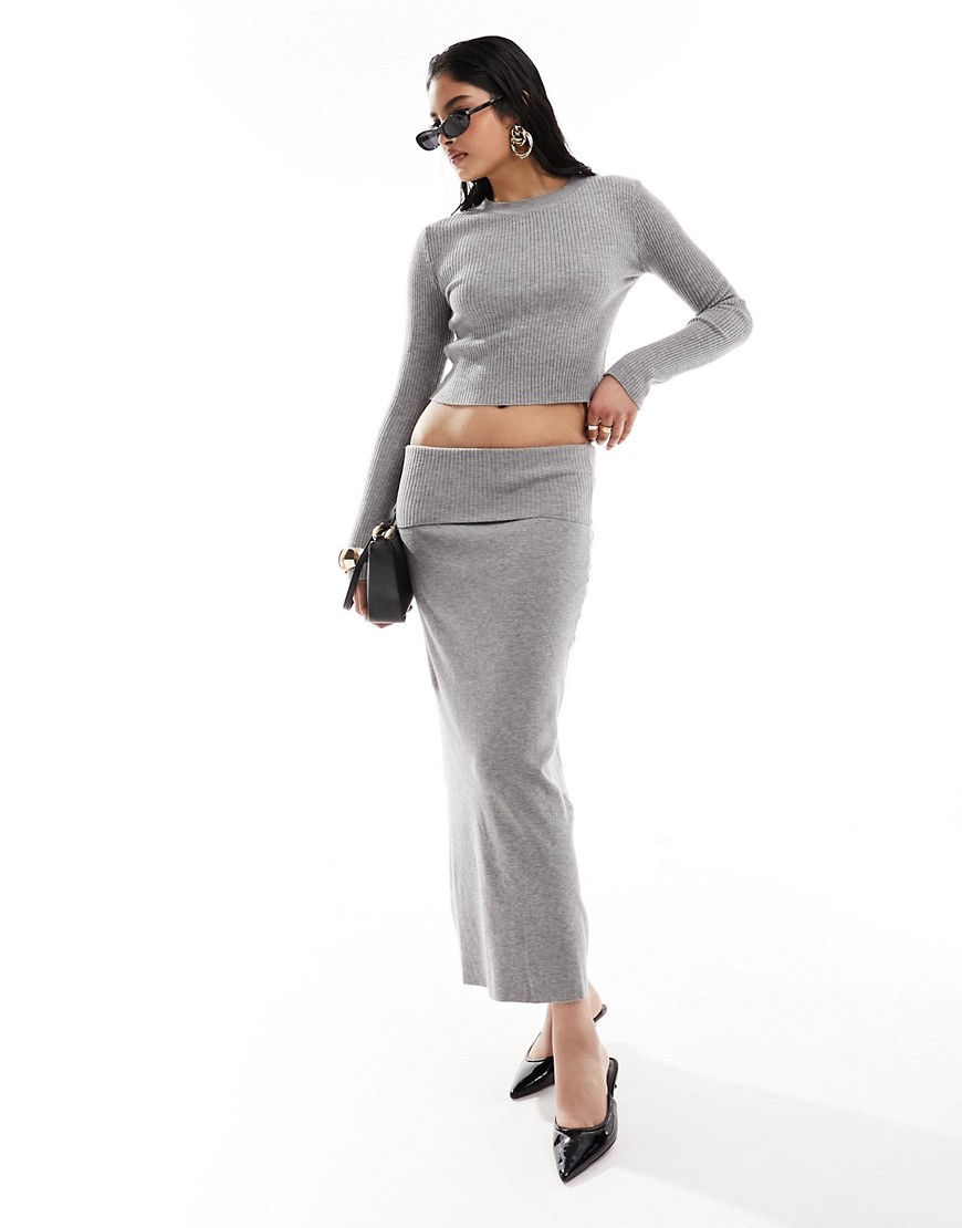 Mango Knit Fold Over Skirt In Gray - Part Of A Set