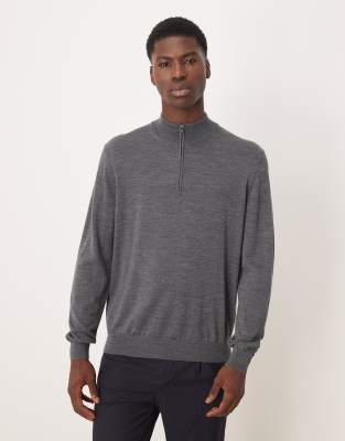 Mango Knit Half Zip In Gray