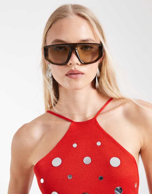 Mango knit halter mini dress with disc detail in red, 3 of 8