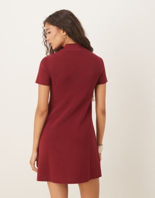 MANGO - Perkins-neck knitted dress Wine - 6 - Woman