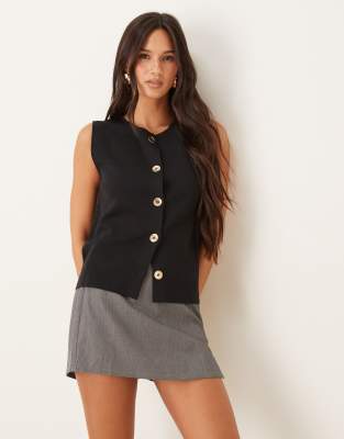 Mango Knit High Neck Vest With Gold Buttons In Black
