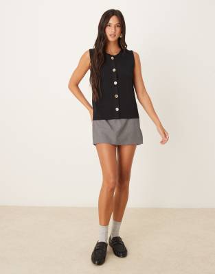 Mango Knit High Neck Vest With Gold Buttons In Black