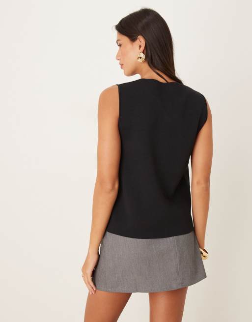 Mango knit high neck vest with gold buttons in black, 3 of 4
