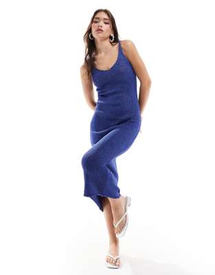 knit lurex midi dress in blue