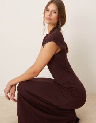 Mango Knit Maxi Dress In Brown