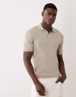 Mango Knit Micro Striped Polo Shirt In Neutral