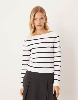 Mango Knit Off The Shoulder Long Sleeve Top In White