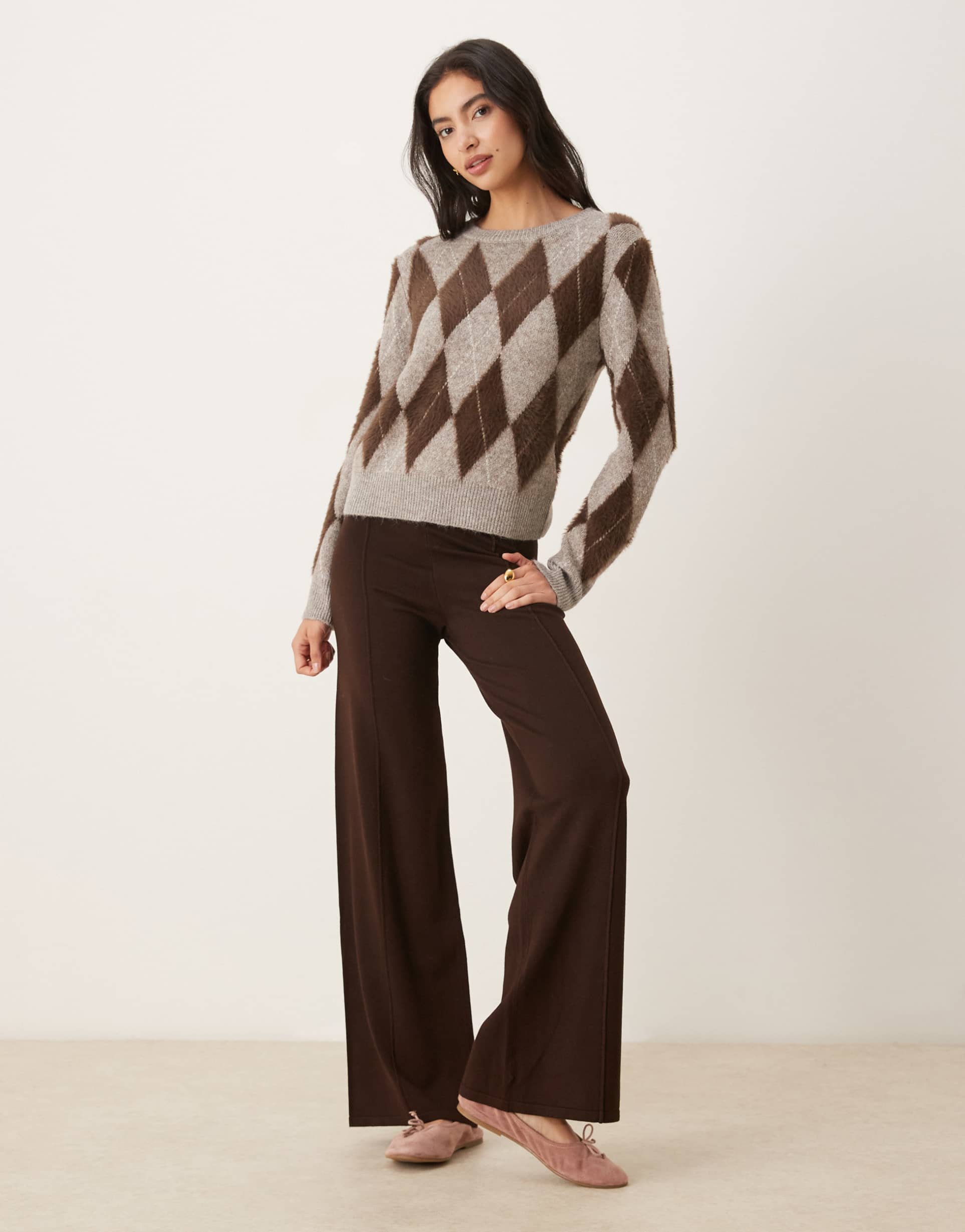 mango knit pleat front pants in dark brown - part of a set