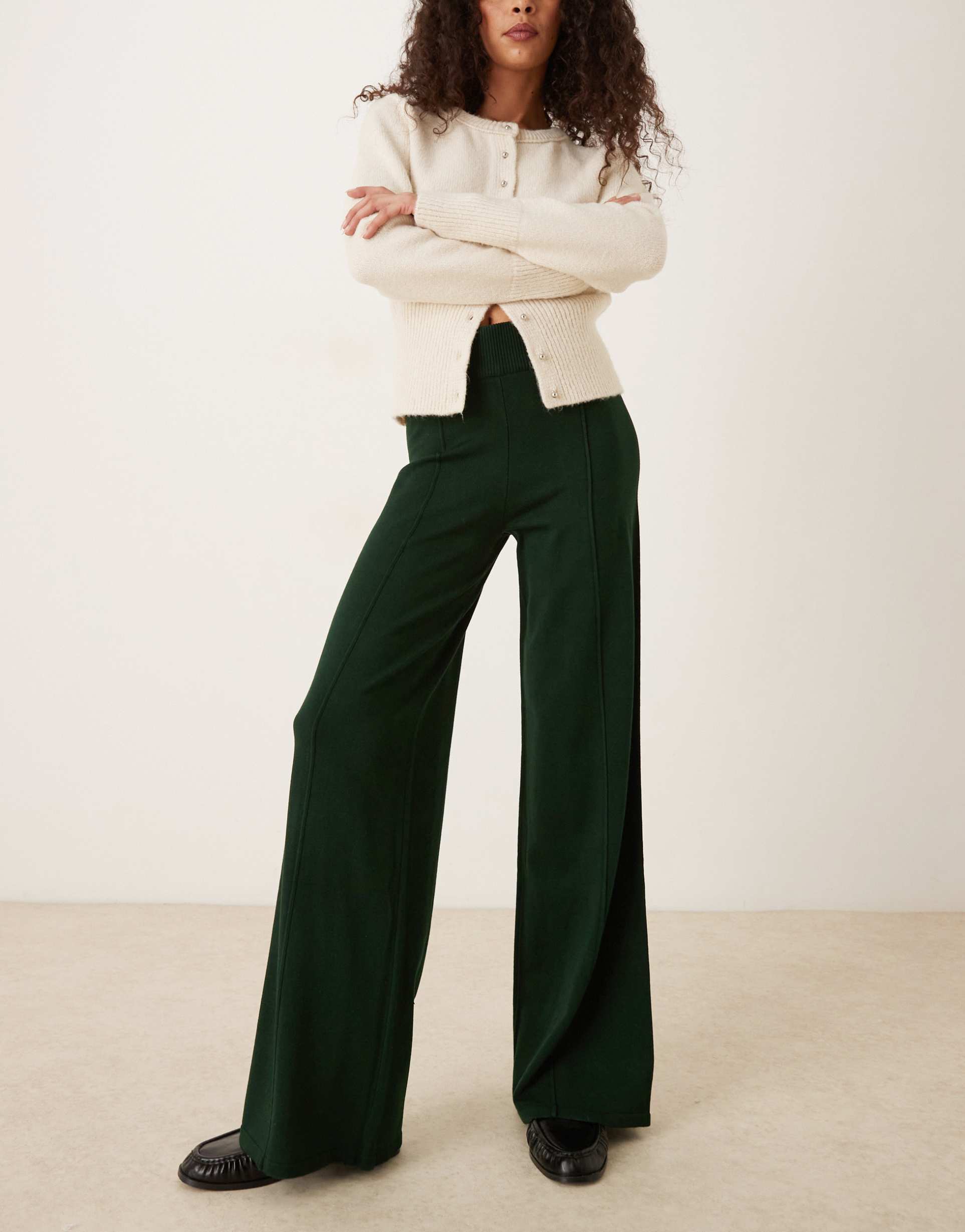 mango knit pleated front pants in khaki green - part of a set