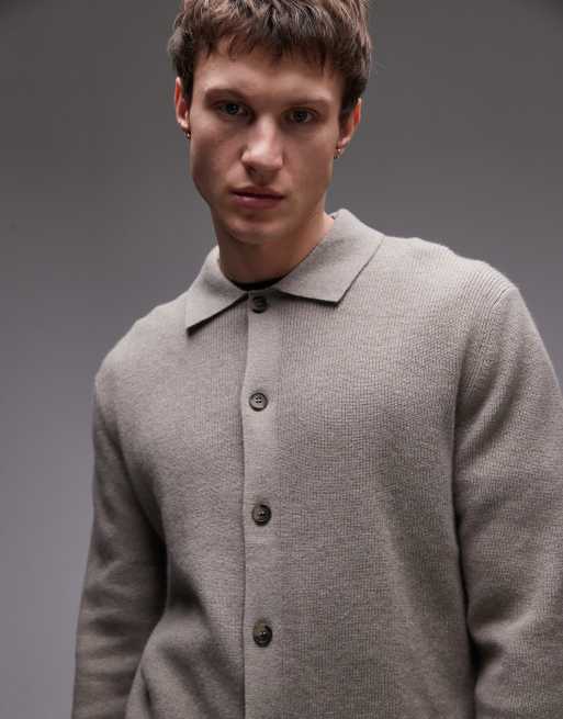 Mango knit polo cardigan in beige