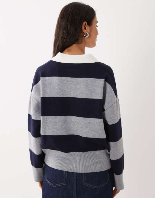 Mango knit polo shirt in blue and gray, 4 of 4