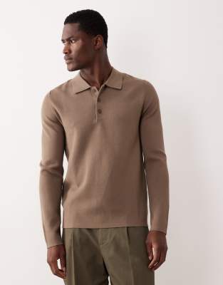 Mango Knit Polo Shirt In Brown