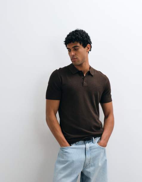 Mango knit polo shirt in brown - view 1