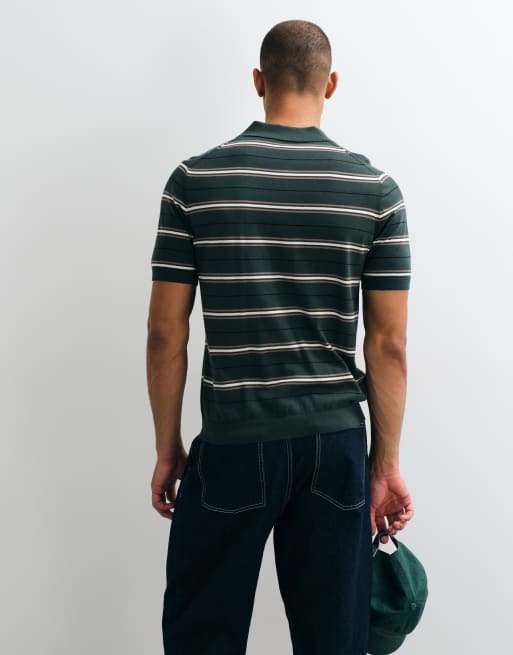 Mango knit polo shirt in green stripes, 2 of 5
