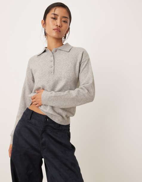 Mango knit polo top in light gray - view 1